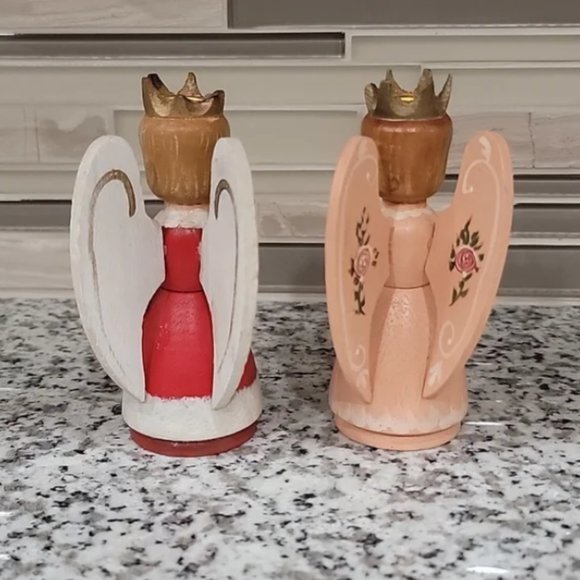 Vintage wooden handpainted angel candle holders - Picture 3 of 9